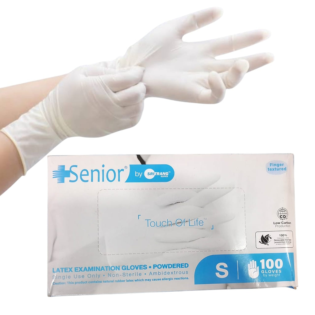 Senior Latex Examination Powdered Gloves – 100 Pcs Box, Premium Quality Disposable Medical Gloves For Professional Use, White Color