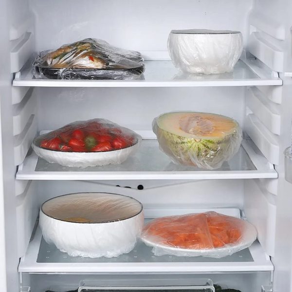 100 PCS Disposable Food Cover Plastic Bags – Transparent Fresh Food Storage & Wrap Bags