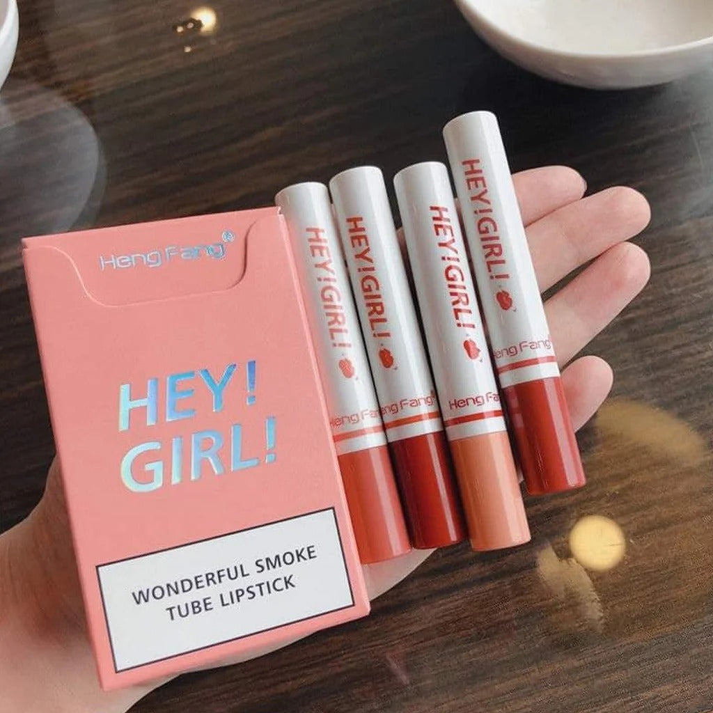 4-in-1 Trending Lipstick Set – Cigarette-Shaped Matte Lipsticks, Long-Lasting, Easy to Apply, Non-Sticky &amp; Fade-Resistant Lip Gloss for Makeup Lovers
