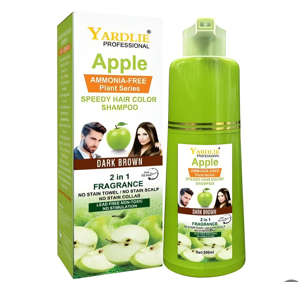 Yardlie Apple Hair Color Shampoo – 2-in-1 Natural Black & Brown Color + Cleanse Formula 400ml – Easy Use for Shiny, Healthy Hair