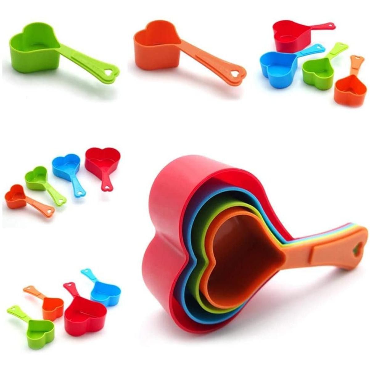 Heart Shaped Measuring Cups Multicolor | 4-Piece/Set Kitchen Measuring Cups for Baking & Cooking | Cute Heart Design, Food-Grade, Easy to Clean