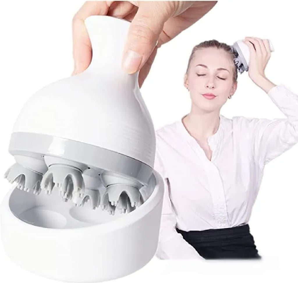 Electric Scalp Massager with 4 Tissue Kneading Nodes – Waterproof Handheld Head & Full Body Massager for Stress Relief