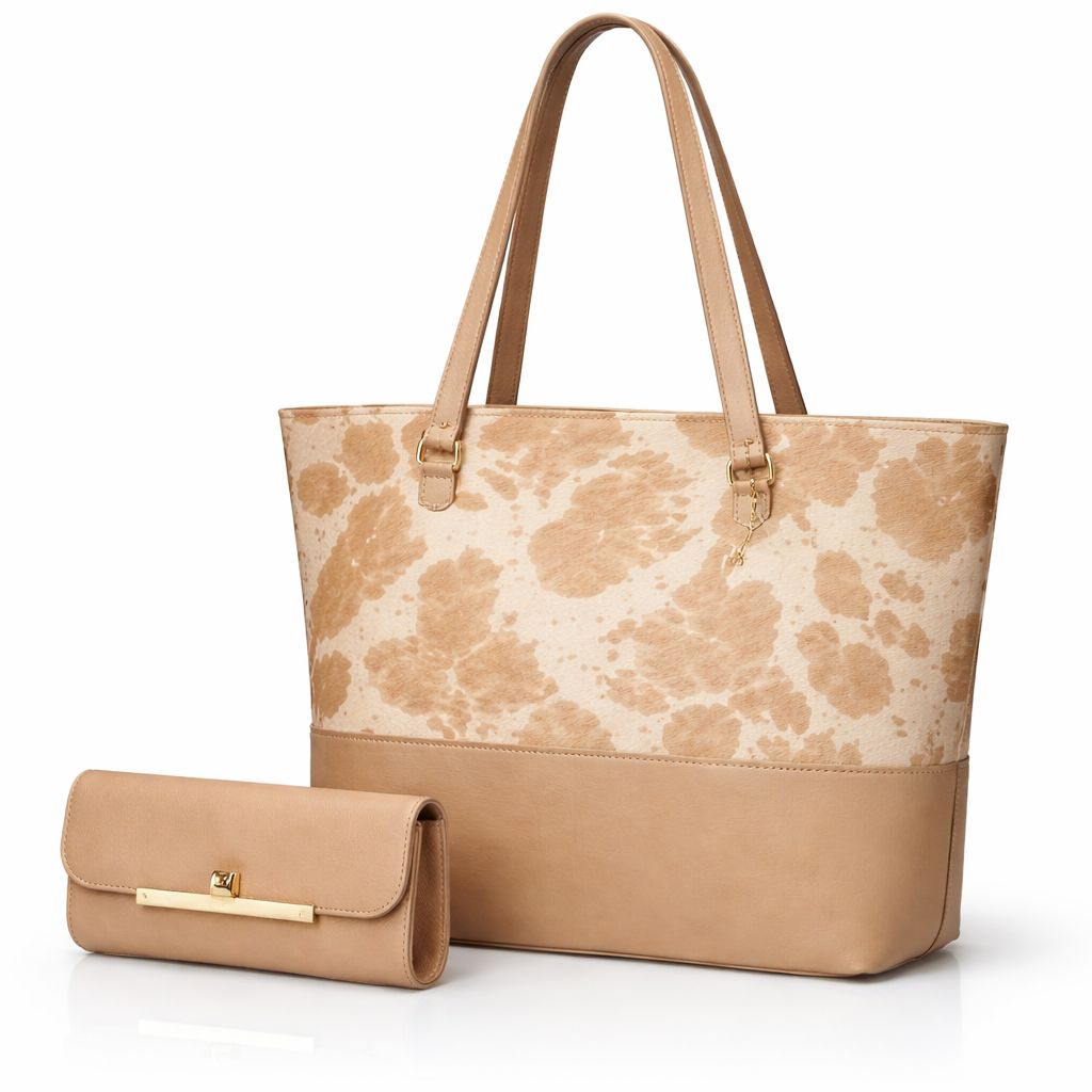2 Pcs Premium Cow Print Tote Bag Set for Women – Stylish Shoulder Handbag with Matching Pouch