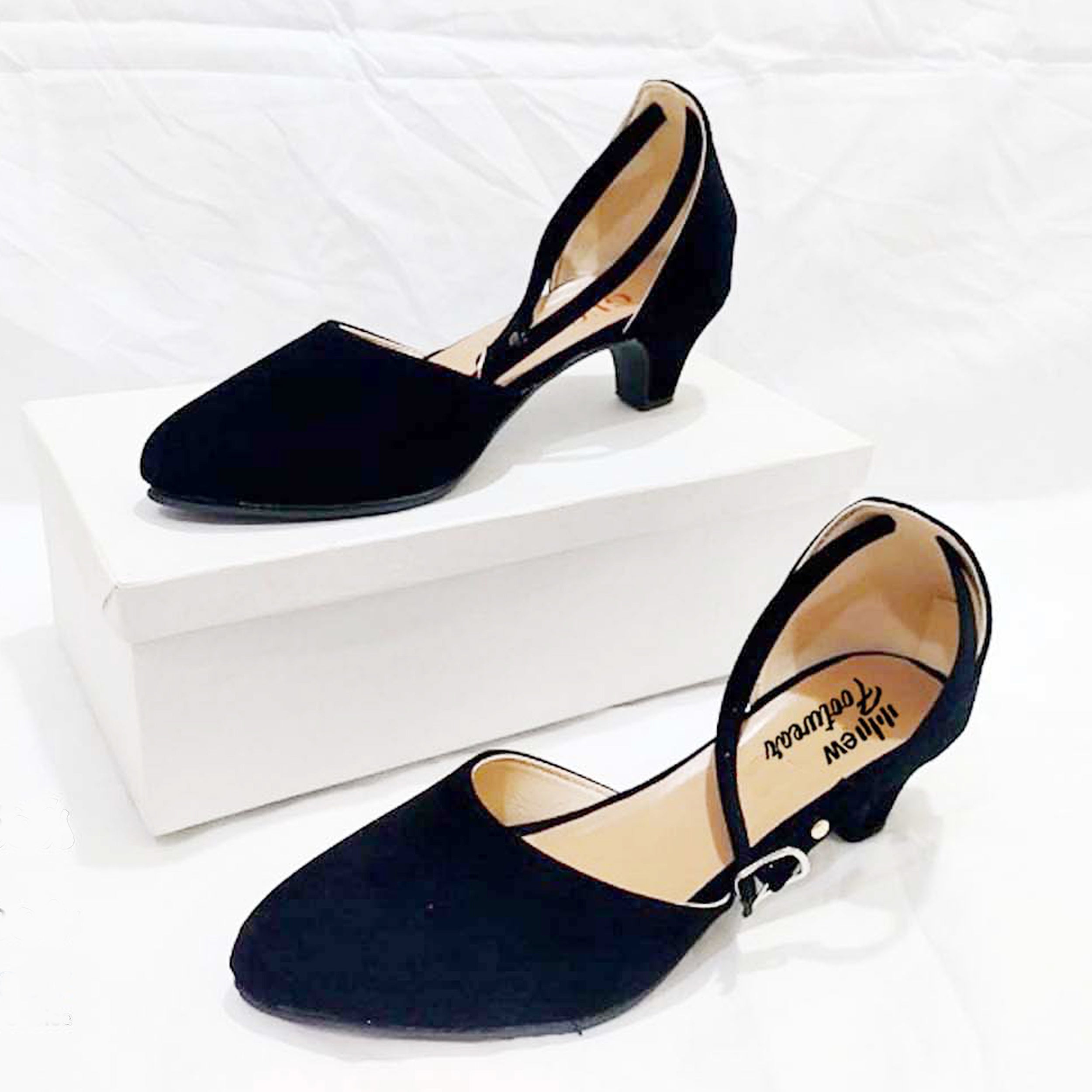 Stylish Velvet Heel Pump Shoes for Ladies – 2 Inch Elegant Party Wear Heels with box