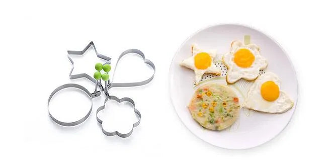 Pack of 4 New Mould Style Fried Egg Pancake Shaper   | Egg Shaper Kitchen Tools Star, Heart, Round, Flower Shaped Stainless Steel