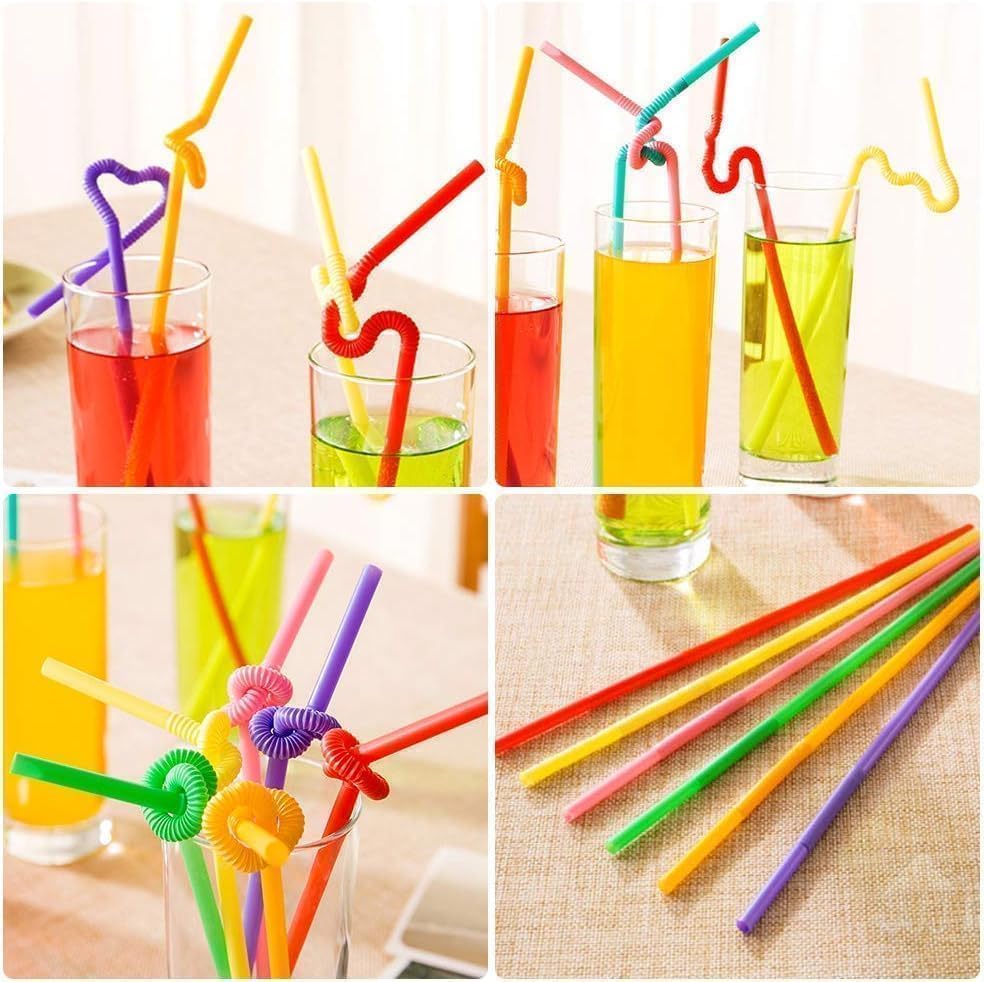 Colorful Flexible Drinking Straws – 50 Pcs Disposable Bendy Plastic Straws – Mixed Colors for Parties, Birthdays, Weddings & Events