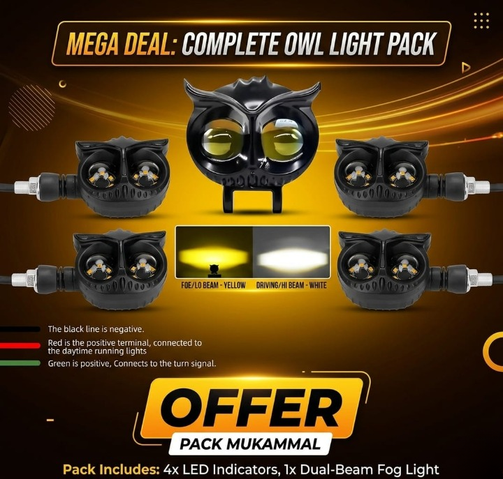 Universal Owl Fog Light & 4 Owl Indicator Set for 70CC, 125CC, and Universal Motorcycles