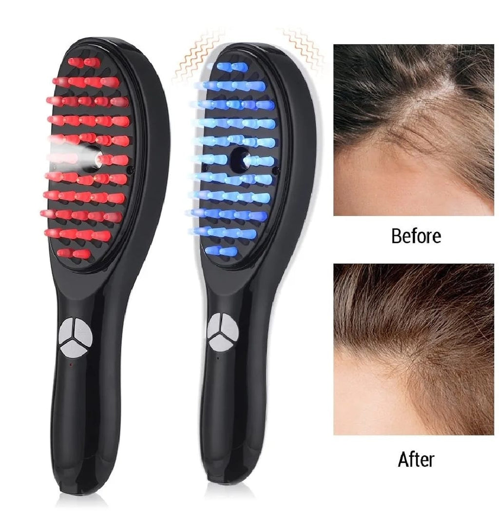 Rechargeable Electric Hair Growth Comb with Steam Spray & Red/Blue LED Therapy – Scalp Massage Anti Hair Fall Brush with 3 Vibration Modes