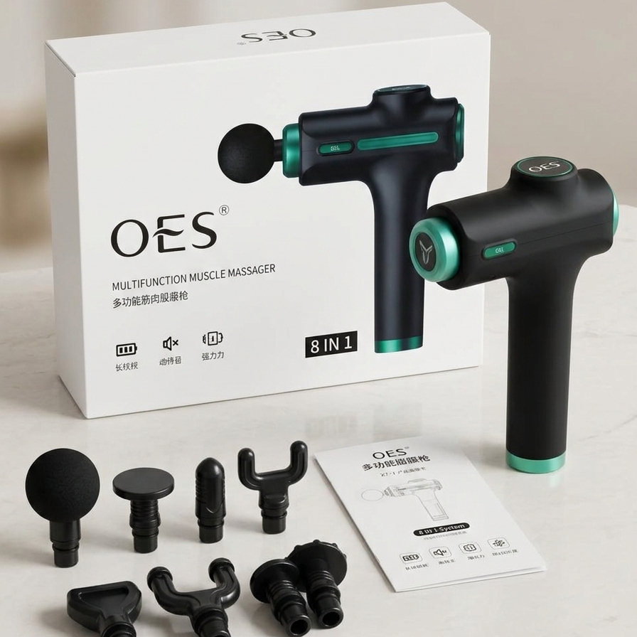 8 in 1 Multifunction Muscle Massage Gun – Deep Tissue Percussion Massager with 8 Interchangeable Heads