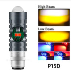 Pack of 2 – Headlight &amp; Backlight Bulb | Yellow/White Beam + Red/Blue Flasher | Universal for All Bikes