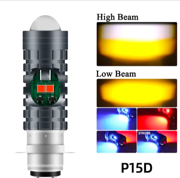Pack of 2 – Headlight &amp; Backlight Bulb | Yellow/White Beam + Red/Blue Flasher | Universal for All Bikes