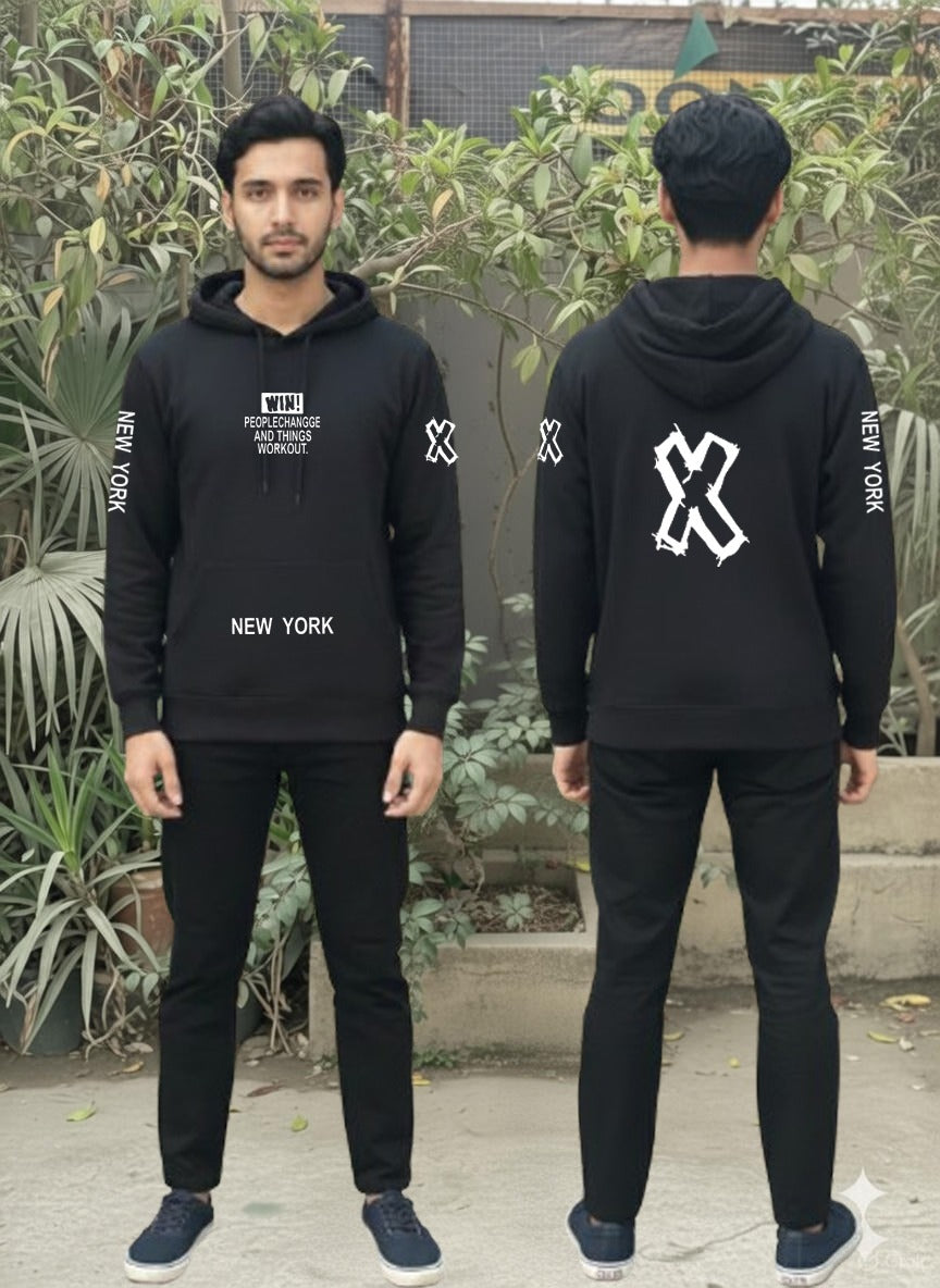 Urban Edge "WIN" Performance Tracksuit – Men’s Premium Heavyweight Fleece Hoodie Set with New York Signature Graphics