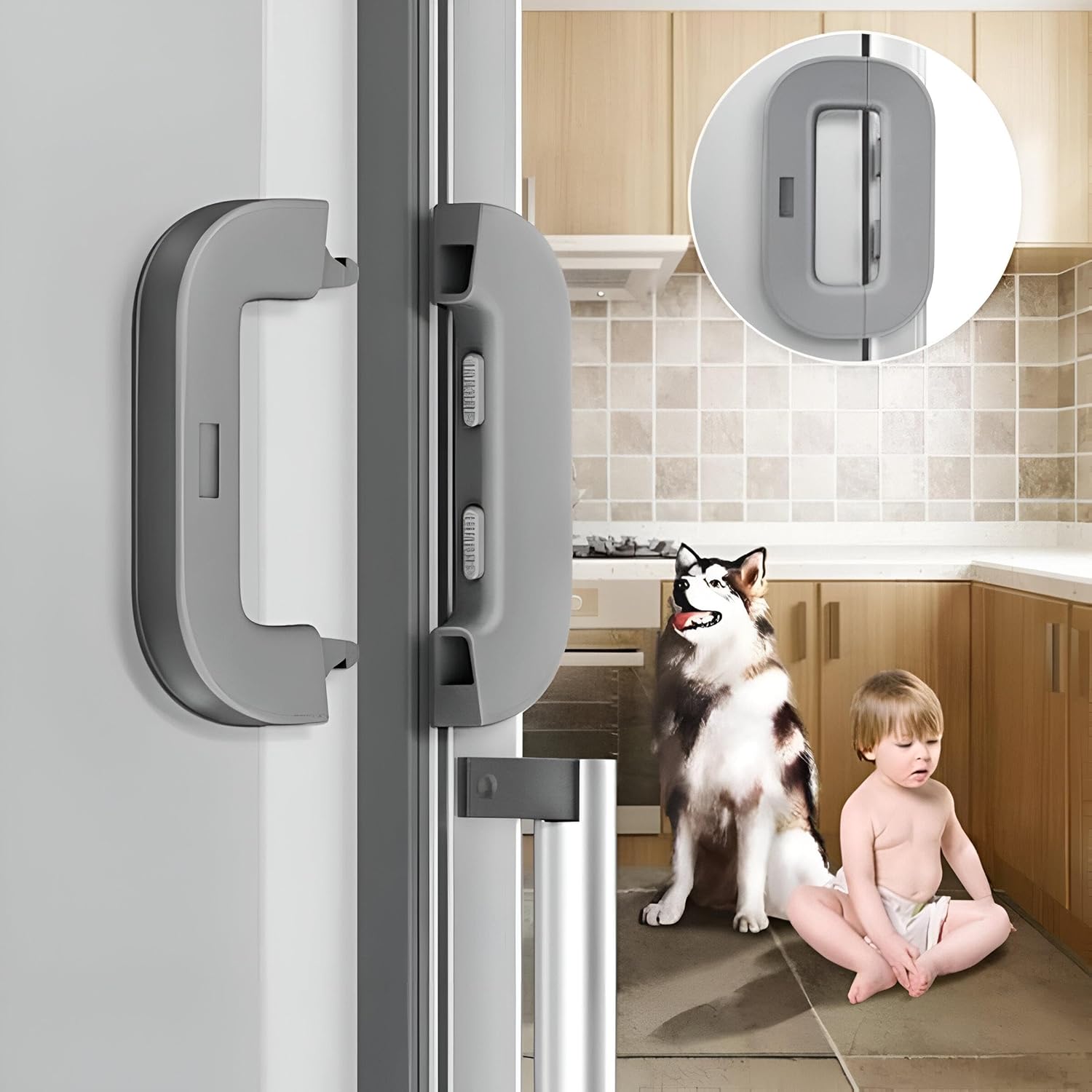 Child Safety Refrigerator Lock – Self-Adhesive Fridge &amp; Freezer Door Lock with Double Safety Button – Easy One-Hand Use