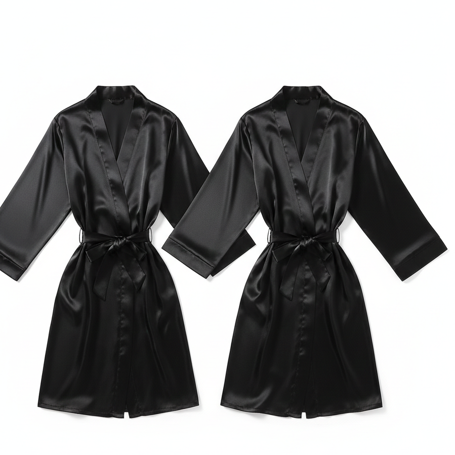 Elegant Silk Couple Gown / Robe Set – Wrap Style with Waist Belt (2 Pcs) |  DC-C008
