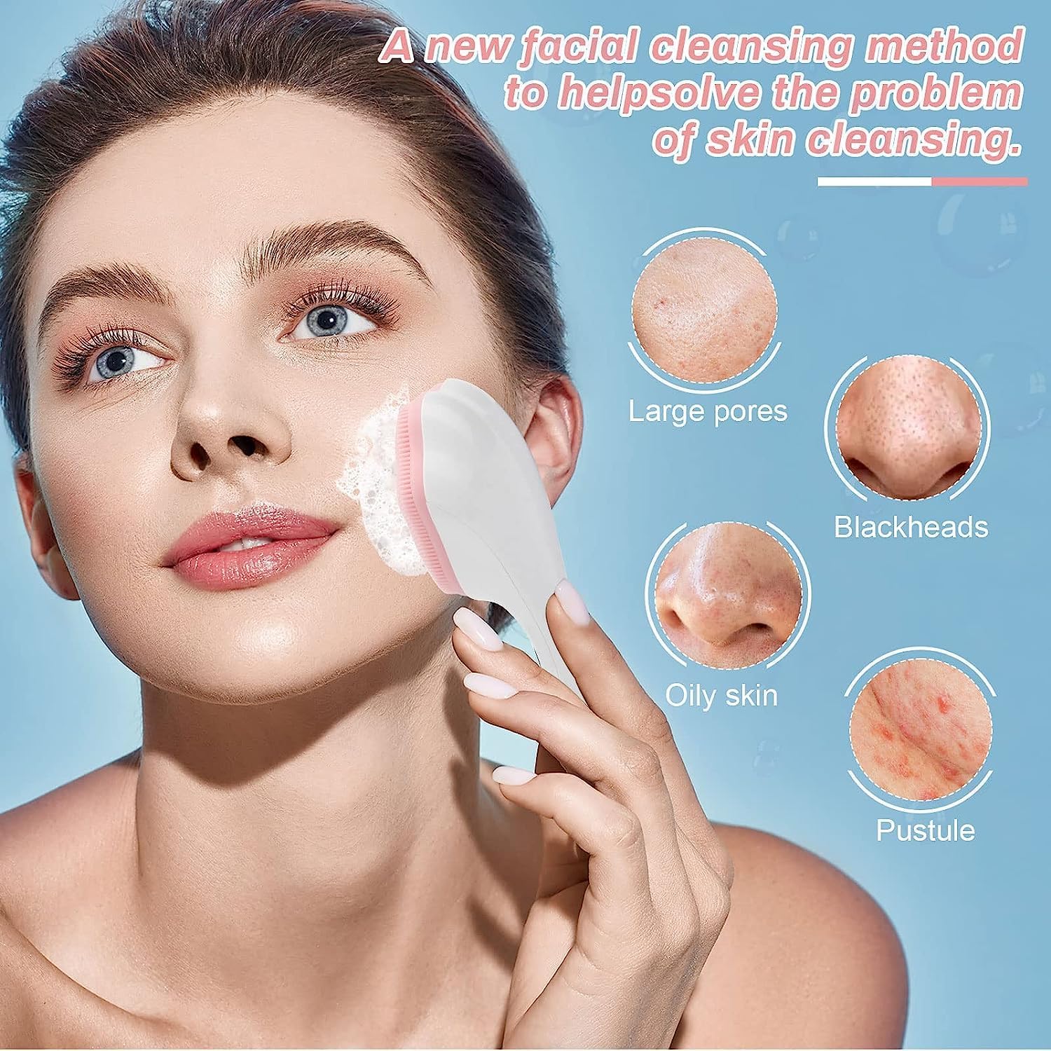 1 pcs Silicone Face Scrubber Exfoliating Brush, Manual Handheld Massager, Facial Cleansing and Blackhead Scrubber, Soft Bristles for Face Skincare (Random Color)