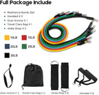 Resistance Bands Set | 11pcs Latex Pull Rope | With Door Anchor, Handles & Ankle Straps | Home & Gym Workout