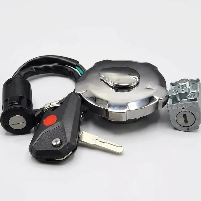 125 Tank Lock with Key and Side Lock Set Motorcycle Fuel Tank Lock Set Complete Security Lock Kit for 125cc Bike