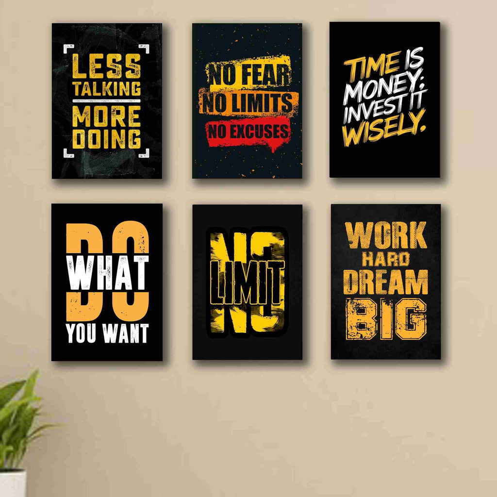 Pack of 6 Motivational quotes sticky wooden canvas frames for wall decore / motivation sticky phototiles for office and room wall decoration
