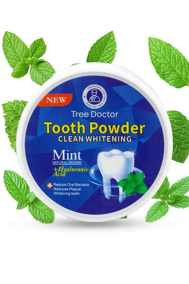 Tree Doctor Tooth Powder – Mint Clean Whitening Formula with Hyaluronic Acid | Plaque Removal & Fresh Breath | 50g