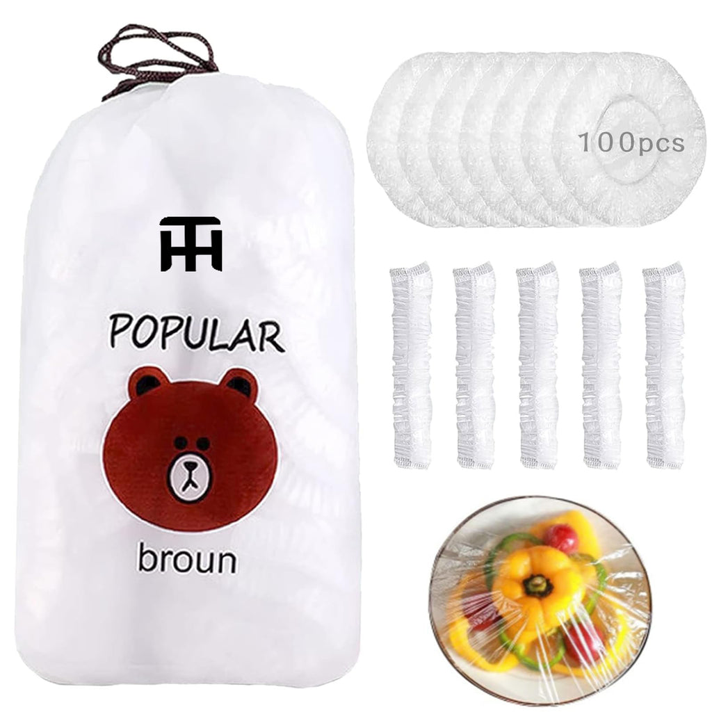 Combo Deal Disposable Food Cover Plastic Wrap 100 Pcs + 2 Pcs Dishwashing Rug | Reusable elastic food storage covers &amp; Metal Wire Dish Washing Rugs For Kitchen