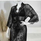 3 Piece Net Gown Set with Bra & Panty | Soft Lace Robe Lingerie | Free Size (fit upto 38 chest)