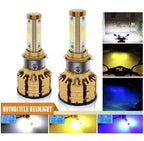 M3 LED Motorbike Headlight Bulb with Cooling Fan – 55W 3-Color Flash (White/Yellow/High Beam) Waterproof Universal Fit