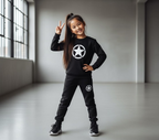 Kids Star Printed Black & Black Tracksuit Set | Winter Fleece Sweatshirt & Trouser Outfit for Boys & Girls – Warm & Trendy FOR BABY AND KIDS