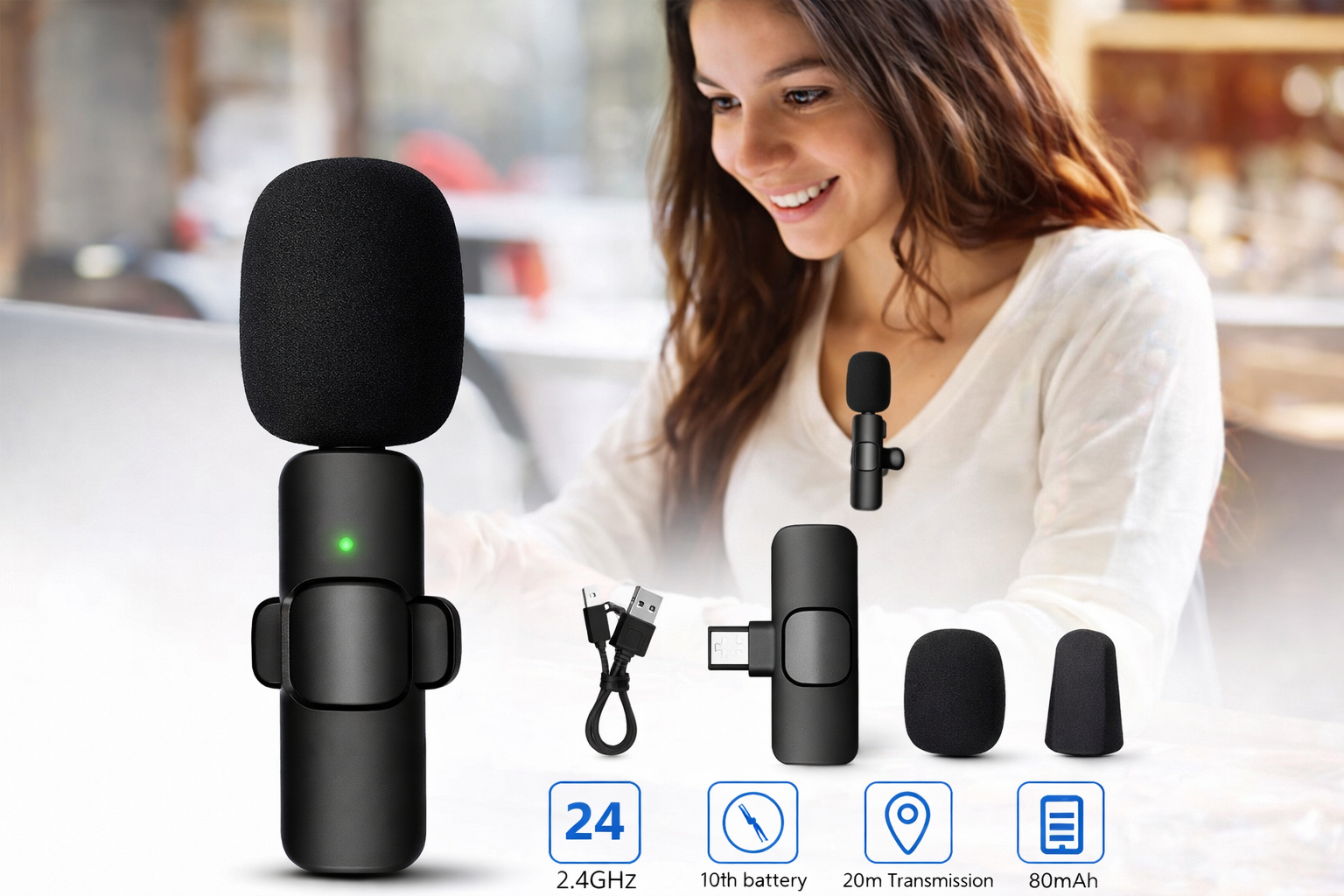 K8 Wireless Collar Microphone 🎤 Type-C Android Supported | Noise Reduction | Vlogging, YouTube & Podcast Mic