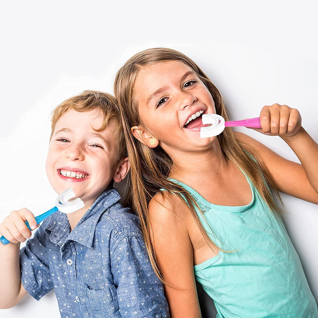 360 Degree U-Shaped Baby Toothbrush [Pack of 2] | Children Child Toothbrush Teethers Baby Brush Silicone Teeth Oral Care Cleaning | (Random Color)
