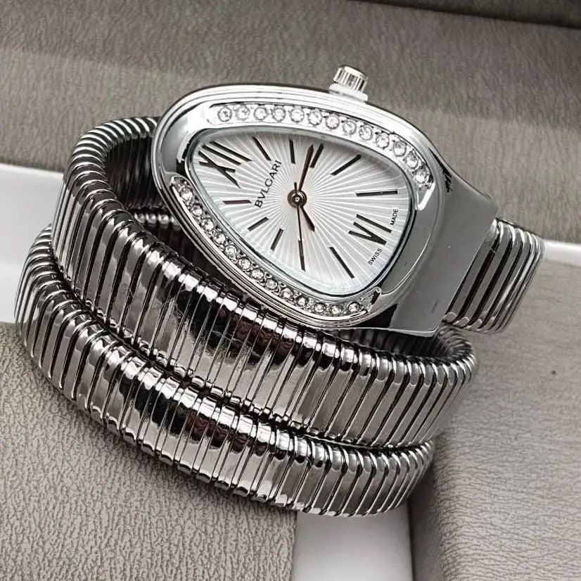 Triple‑Wrap Snake Watch | Diamond‑Set Bezel | Luxury Fashion Accessory