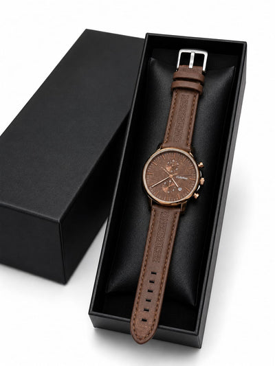 Beisheng Men's Leather Strap Watch  Perfect for formal and casual occasions - Brown