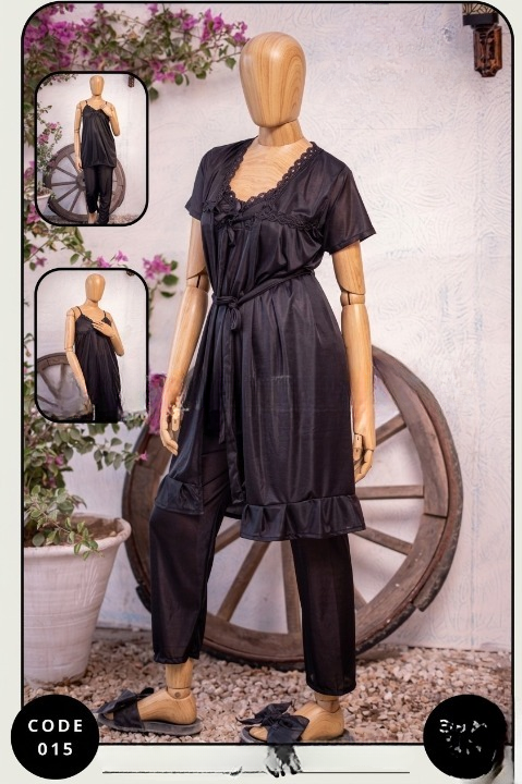 Luxury Silk 3-Piece Nightwear Set for Women – Free Size – Premium Satin Robe & Pajama Suit (SKU: R-015)
