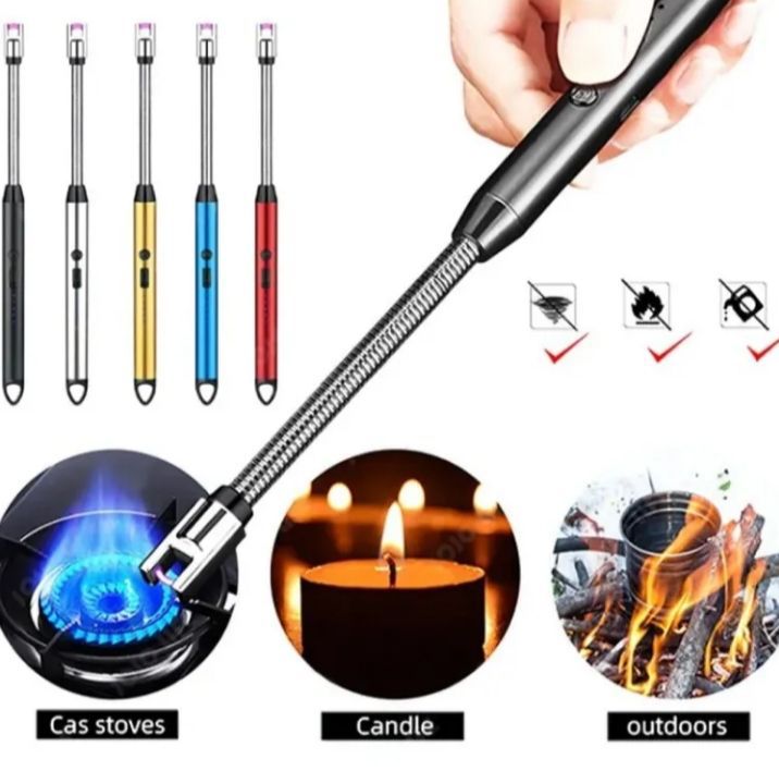 360° Outdoor Kitchen Lighter Usb Rechargeable Portable Electronic Arc Lighter Flexible Neck Safety Lock Windproof Eco Friendly Design (Random Colors)