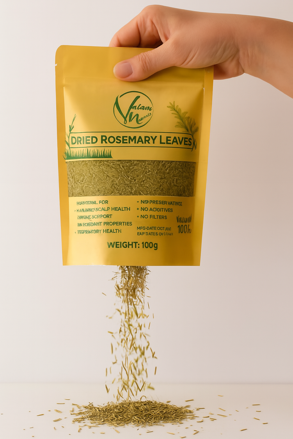 Valam Naturals Dried Rosemary Leaves 100g – 100% Natural, Preservative-Free Herb for Cooking, Hair & Scalp Care, and Immune Support