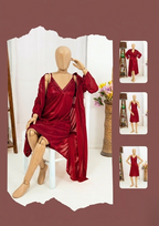 Premium Silk 2-Piece Bridal Nightwear Set - Elegant Lace Embroidery Sleepwear Free Size Sku:R-017