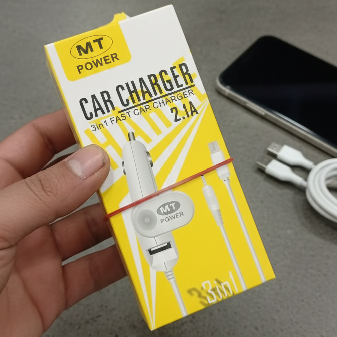 MT Power 3 In 1 Fast Car Charger 2.1A High Speed Charging Solution For Multiple Devices In Vehicle