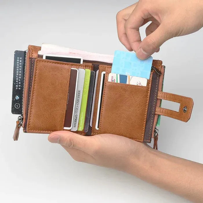Original Buffalo Leather Trifold Wallet for Men – Premium Handcrafted Slim Bifold Card Holder Wallet
