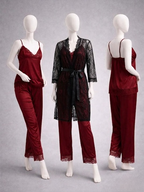 Elegant 3-Piece Women's Nightwear Set – Silk Cami, Pyjamas & Lace Robe (Free Size)