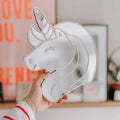 Acrylic Mirror Unicorn Wall Decoration – Shatterproof Silver Mirror & Wood 3D Wall Art Sticker Decal for Kids Room (25 x 29)