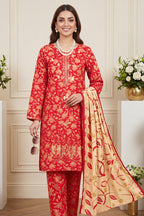 Aneela’s Premium Embroidered Lawn 3PC Unstitched Suit with Printed Dupatta
