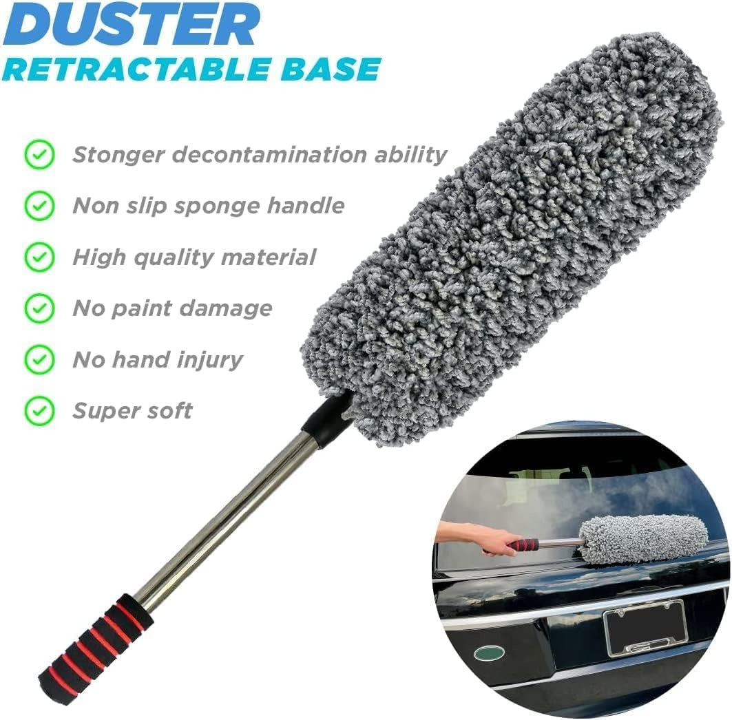 Premium Microfiber Car Duster Kit with Telescopic Handle – Scratch-Free Interior & Exterior Cleaning Brush for Cars, SUVs, Trucks & Home Use