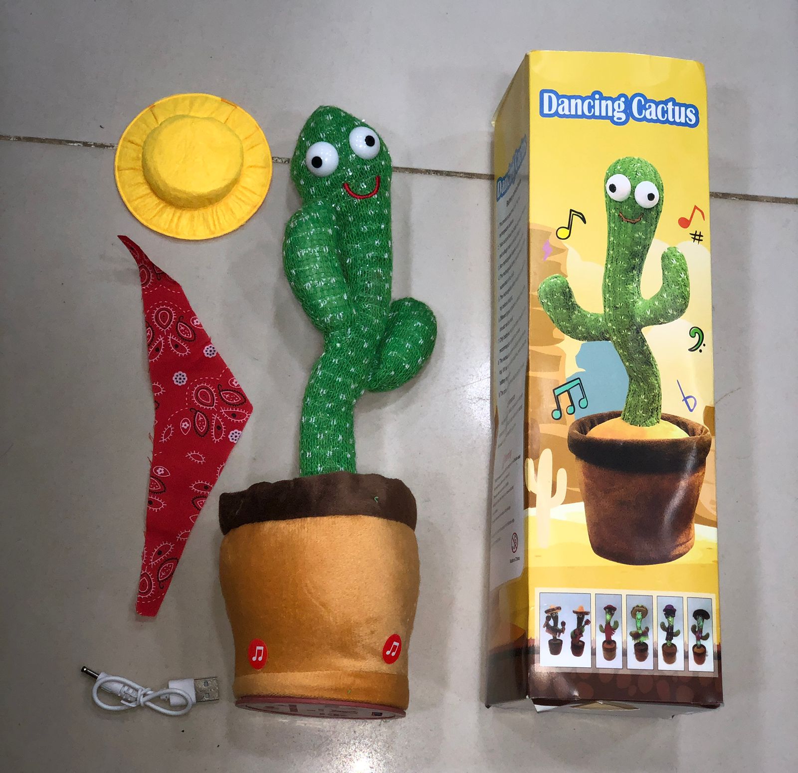 Dancing Cactus Toy – Singing, Talking, Voice Recording Plush with USB Rechargeable Function – Fun Educational Gift for Babies and Kids (Ages 6 Months &amp; Up) - Rechargeable - With Cap