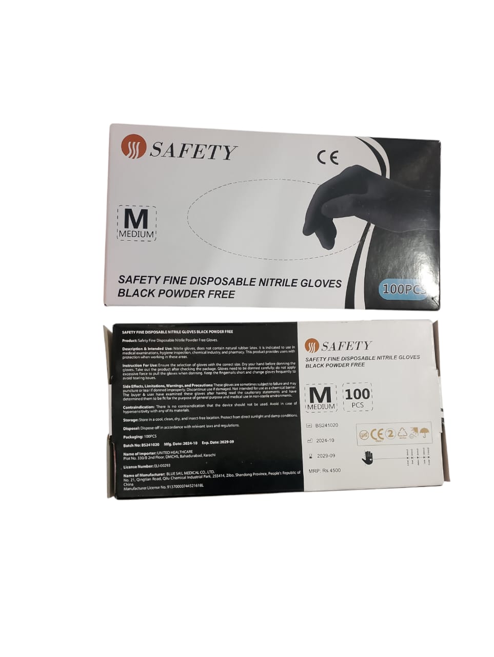 Safety Fine Black Nitrile Gloves – Powder-Free, Disposable – Box of 100