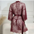 3 Piece Net Gown Set with Bra & Panty | Soft Lace Robe Lingerie | Free Size (fit upto 38 chest)