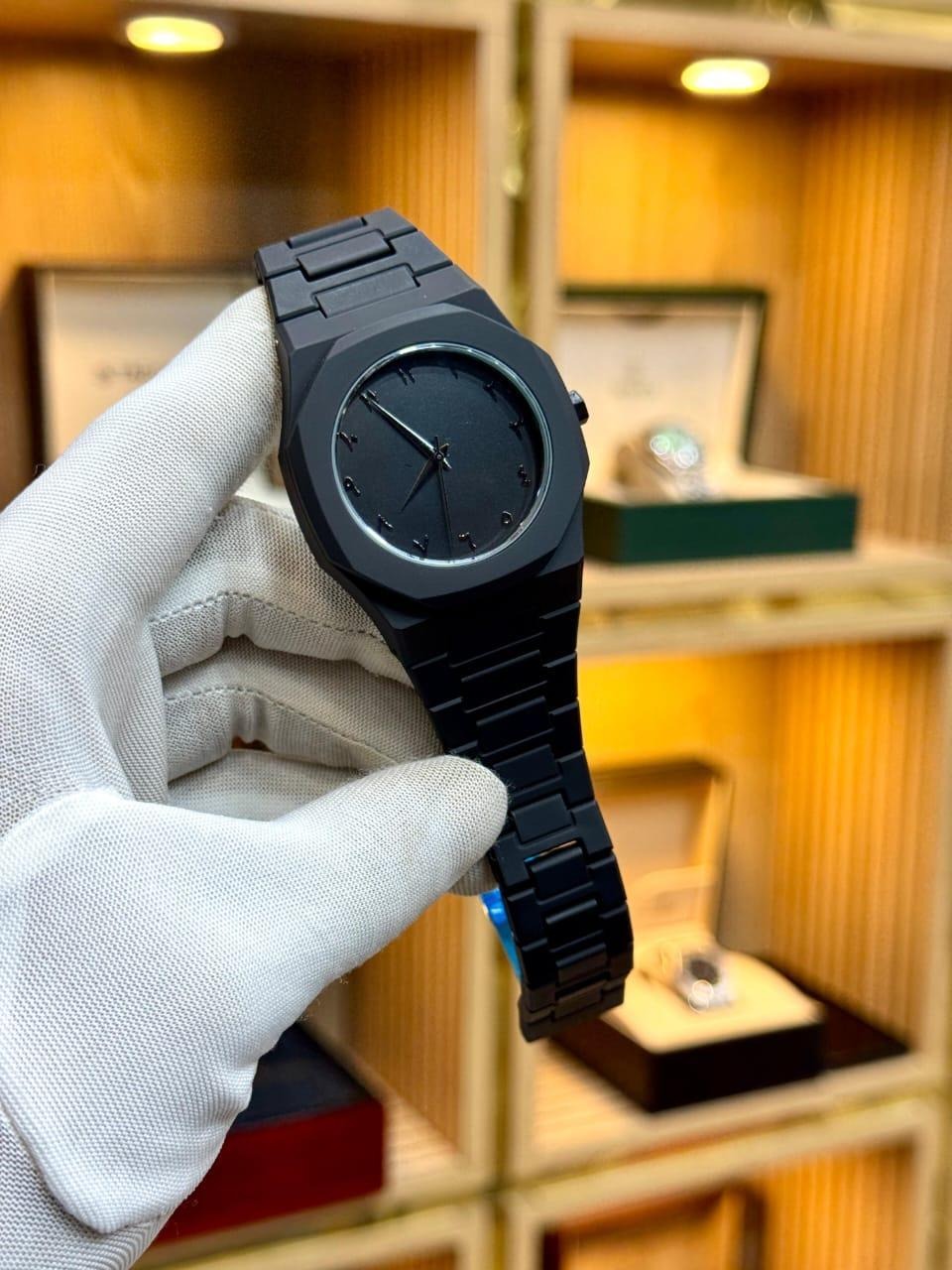 The Noir Eastern Minimalist – Matte Black Octagonal Timepiece ( without box)
