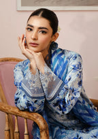 Malina Embroidered Luxury Lawn Unstitched 3Pc Suit – Ice Blue Floral Digital Print with Chiffon Dupatta
