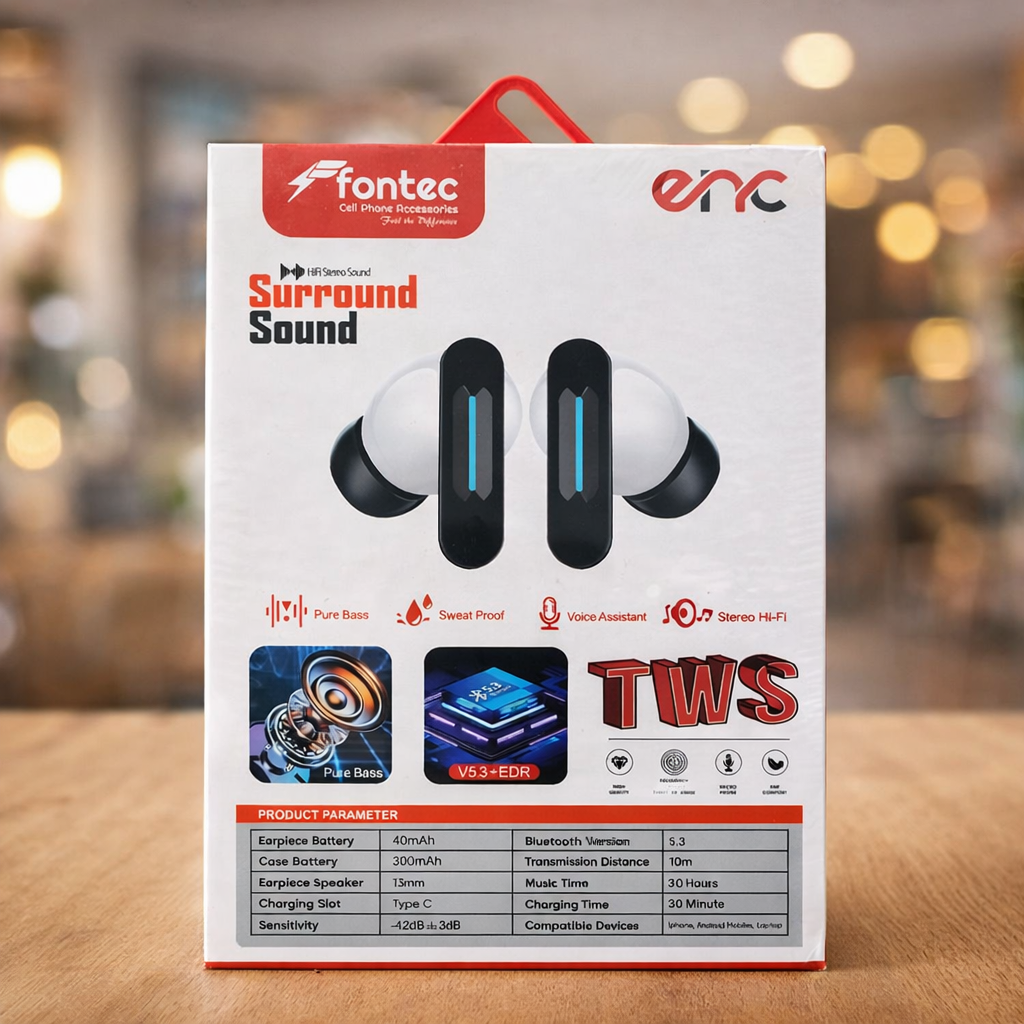 Fontec Winner True Wireless Earbuds – Bluetooth 5.3 Gaming Airbuds with ENC Noise Reduction, RGB Light & Up to 30 Hours Playtime (White)
