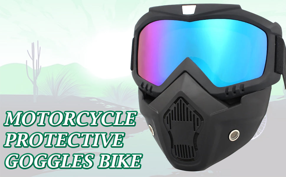 Motorcycle Goggles with Removable Full Face Mask Riding Glasses Dirt Bike ATV Motocross Detachable Eyewear (Random glass Shade)