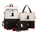 Cute Cat Print 5-in-1 School Bag Set for Girls – Backpack, Handbag, Crossbody Pouch, Pencil Case & Lunch Bag Stylish Combo