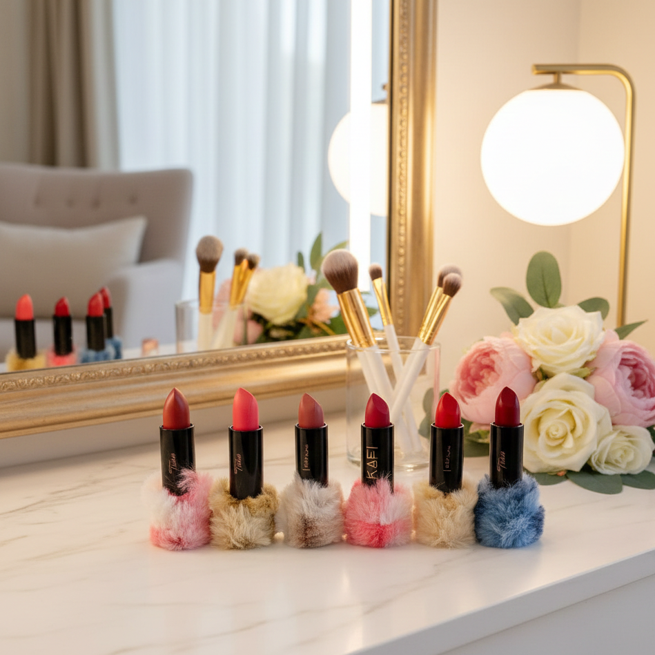 High Pigmented Fur Style Fluffy Lipstick Set 6 Pcs Creamy Multicolor Lipsticks